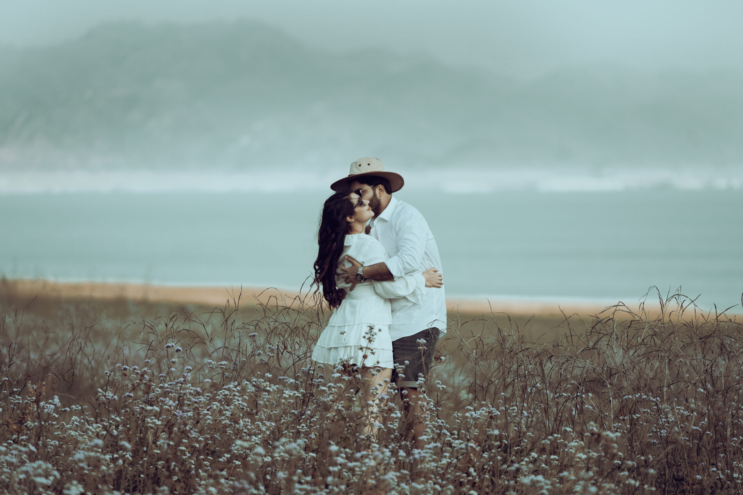 "Beautiful pre-wedding photo of a hugging couple near Chandigarh, captured by Inder Yadav, portraits photography expert at Studio Black Chandigarh."